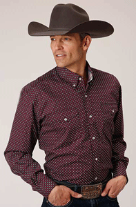 Roper Poplin Long Sleeve Two Pocket Button Front Western Shirt - Wine/Black - Tall ,- Men's Western Shirts | Spur Western Wear