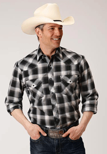 Roper Plaid Long Sleeve Snap Front Western Shirt - Black- Big & Tall,- Men's Western Shirts | Spur Western Wear