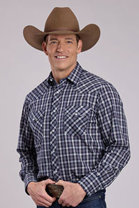 Roper Plaid Long Sleeve Snap Front Western Shirt - Navy, - Men's Western Shirts | Spur Western Wear
