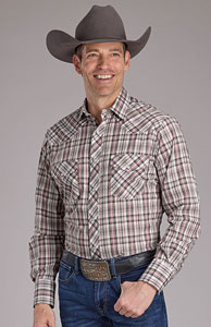 Roper Plaid Long Sleeve Snap Front Western Shirt - White, Red & Grey - Men's Western Shirts | Spur Western Wear