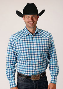 Roper Plaid Long Sleeve Snap Front Western Shirt - Green - Men's Western Shirts | Spur Western Wear