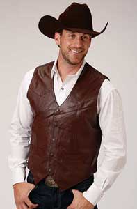 Roper Lamb Leather Western Vest - Dark Brown - Men's Leather Western Vests and Jackets | Spur Western Wear