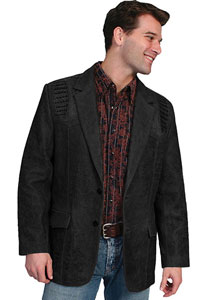 Scully Leather Western Blazer with Ostrich Trim - Black Cherry - Men's Leather Western Vests and Jackets | Spur Western Wear