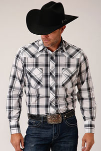 Roper Plaid Long Sleeve Snap Front Western Shirt - Black & White - Big & Tall ,- Men's Western Shirts | Spur Western Wear