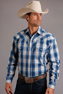 Stetson Indigo Ombre Plaid Long Sleeve Snap Front Western Shirt  , - Men's Western Shirts | Spur Western Wear