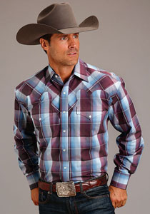 Stetson Wine Plaid Long Sleeve Snap Front Western Shirt  , - Men's Western Shirts | Spur Western Wear
