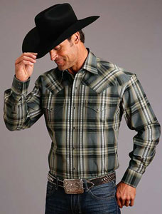 Stetson Poplin Long Sleeve Snap Front Western Shirt - Black - Men's Western  Shirts