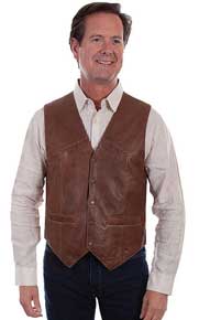 Scully Vintage Leather Western Vest - Brown - Men's Leather Western Vests and Jackets | Spur Western Wear