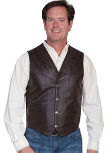 Scully Lambskin Button Front Western Vest - Brown Style# 12-504-143BR, - Men's Leather Western Vests and Jackets | Spur Western Wear