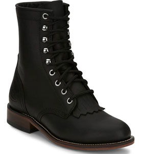 Justin McKean Lace-up Roper Western Boot - Black Ladies | Spur Western Wear
