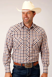 Roper Plaid Long Sleeve Snap Front Western Shirt - Brown & White - Big & Tall ,- Men's Western Shirts | Spur Western Wear