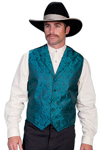 Scully Notched Lapel Paisley Vest - Teal - Men's Old West Vests and Jackets | Spur Western Wear