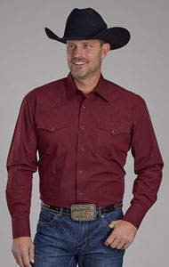Roper Poplin Long Sleeve Two Pocket Snap Front Western Shirt -Red - Men's Western Shirts | Spur Western Wear
