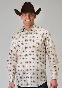 Roper Floral Print Long Sleeve Snap Front Western Shirt - Brown- Men's Western Shirts | Spur Western Wear