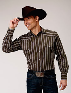 Roper Striped Long Sleeve Snap Front Western Shirt - Brown - Men's Western Shirts | Spur Western Wear