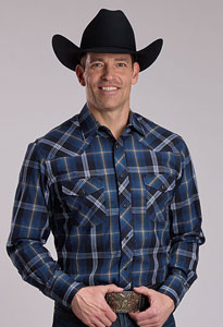Roper Plaid Long Sleeve Snap Front Western Shirt -Blue Plaid - Men's Western Shirts | Spur Western Wear