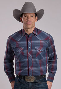 Roper Plaid Long Sleeve Snap Front Western Shirt -Grey and Wine Plaid- Men's Western Shirts | Spur Western Wear