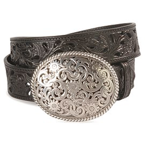 Tony Lama Floral Filigree Ladies Belt-Black