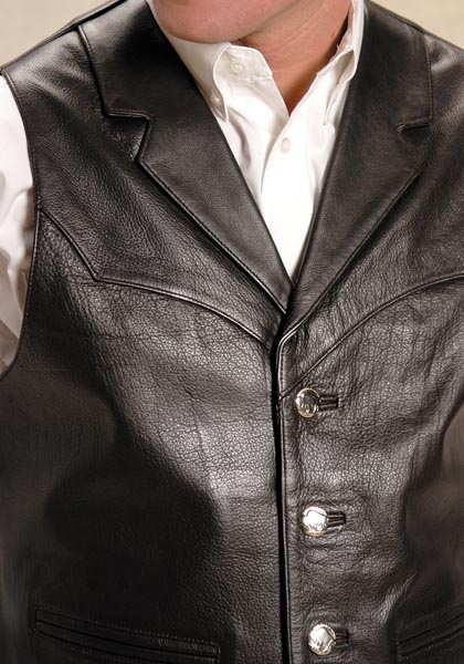 Roper Notch Collar Leather Western Vest Black Men's Leather
