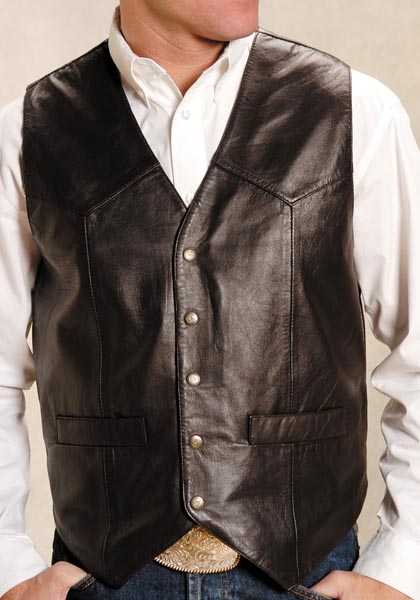 Roper Lamb Leather Western Vest - Black - Tall Sizes - Men's