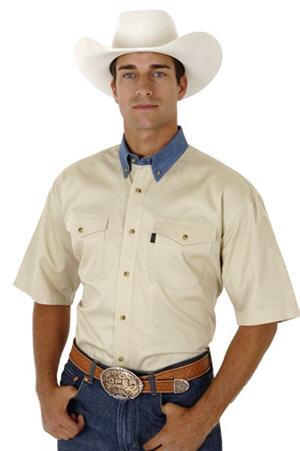 Roper Contrast Collar Short Sleeve Western Shirt - Khaki - Men's Western Shirts | Spur Western Wear Roper Contrast Collar Short Sleeve Western Shirt - Khaki - Men's Western Shirts | Spur Western Wear