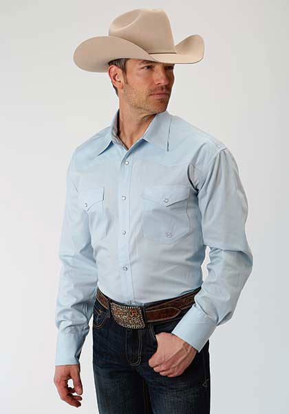 Roper Poplin Long Sleeve Snap Front Western Shirt - Light Blue - Big & Tall  - Men's Western Shirts | Spur Western Wear