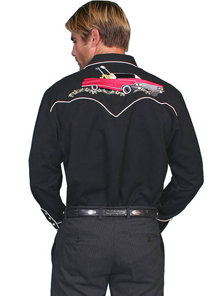 Scully Western Shirt Mens L/S Snap Embroidery XS Black F0_P-852