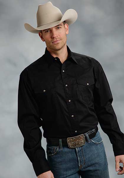 YUNY Men Buttoned Plus Size Slim Fit Cowboy Long-Sleeve Western Shirt Black 4XL