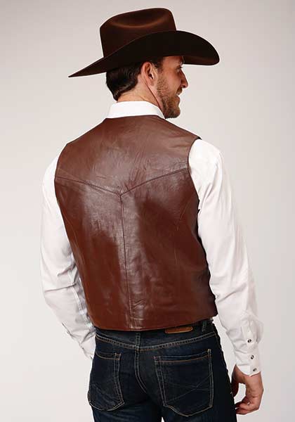 Roper Lamb Leather Western Vest - Dark Brown - Men's Leather Western ...