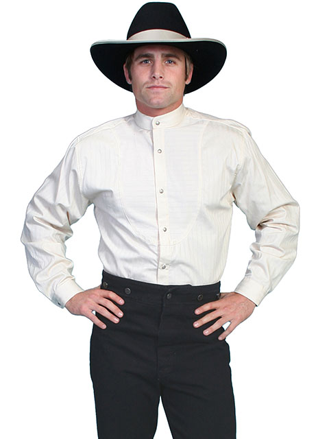Scully Banded Collar Shirt Natural Men s Old West Shirts Spur Western Wear