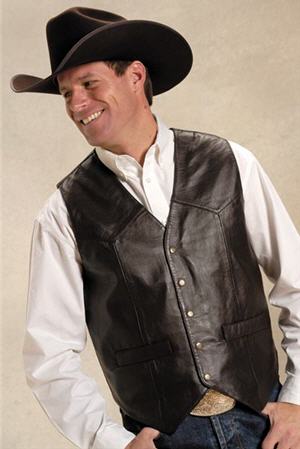 Roper Lamb Leather Western Vest - Dark Brown - Men's Leather Western Vests and Jackets | Spur Western Wear