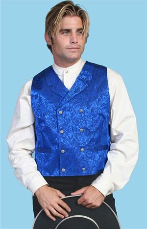 Wah Maker Silk Double Breasted Vest - Royal - Men's Old West Vests And Jackets | Spur Western Wear
