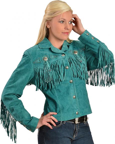 Scully Bead Fringe Leather Western Jacket Turquoise Ladies Leather Jackets Spur Western Wear