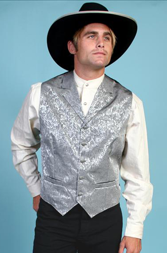 Wah Maker Silk Floral Vest - Grey - Men's Old West Vests ...