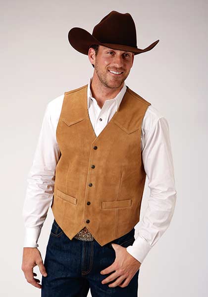 Roper Cow Suede Leather Western Vest - Brown - Big Sizes - Men's Leather Western Vests and Jackets | Spur Western Wear
