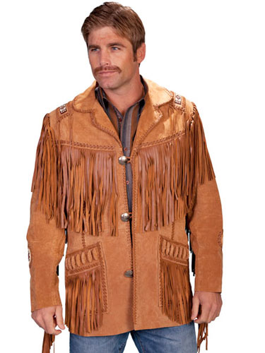 Scully Bead Trim Fringe Leather Coat – Bourbon - Men's Leather Western ...