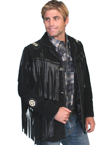 Scully Bead Trim Fringe Leather Coat – Black - Men's Leather Western ...