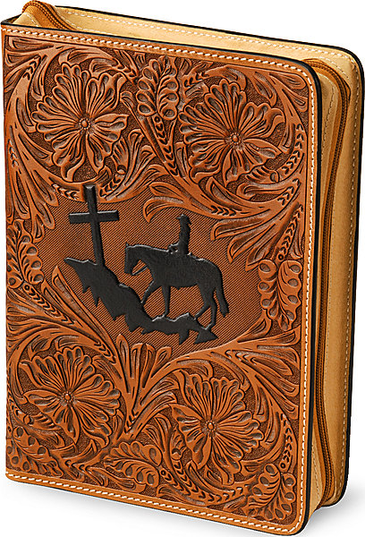 3-D Cross Mountain Leather Bible Cover - Western Leather Accessories