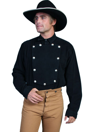 Wah Maker Bib Front Shirt – Silver Tone Button – Black - Men's Old West Shirts | Spur Western Wear