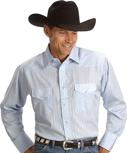 Wrangler Silver Edition Long Sleeve Western Shirt - Light Blue - Men's ...