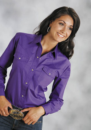 Roper Poplin Long Sleeve Snap Front Western Shirt - Purple - Ladies' Western Shirts | Spur Western Wear
