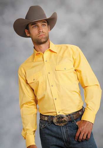 thumbnail image 2 of ROPER Men's Amarillo Long Sleeve Western Shirt - Solid Yellow Western Work Shirt 2 of 12