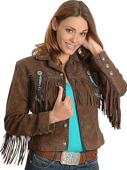 Scully Bead Fringe Leather Western Jacket Chocolate Ladies