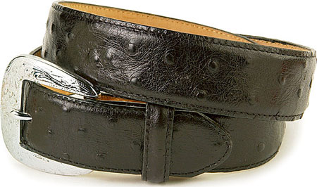 Tony Lama Black Ostrich Print Leather Belt