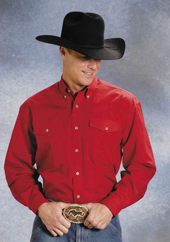 Roper Poplin Long Sleeve Button Front Western Shirt - Red - Tall - Men ...
