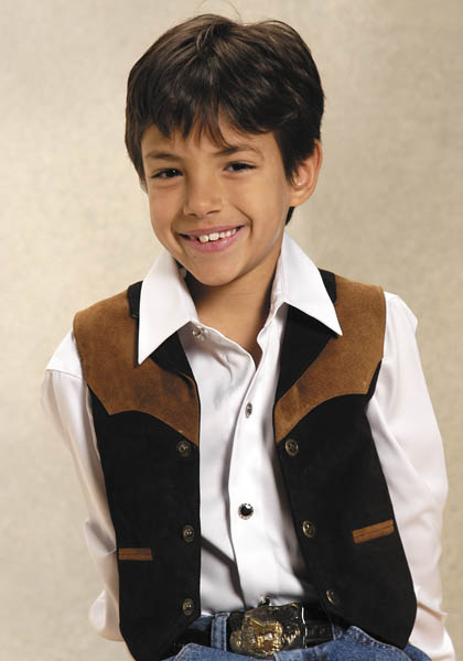 Roper Suede Leather Contrast Western Vest - Black - Boys' Leather Western Vests and Jackets | Spur Western Wear