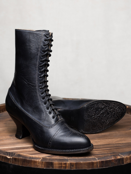 ladies black leather lace up boots