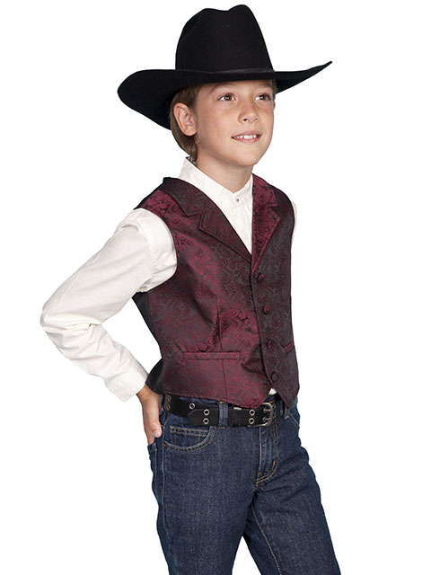 Scully Notched Lapel Paisley Vest - Burgundy - Boys' Old West Vests and Jackets | Spur Western Wear