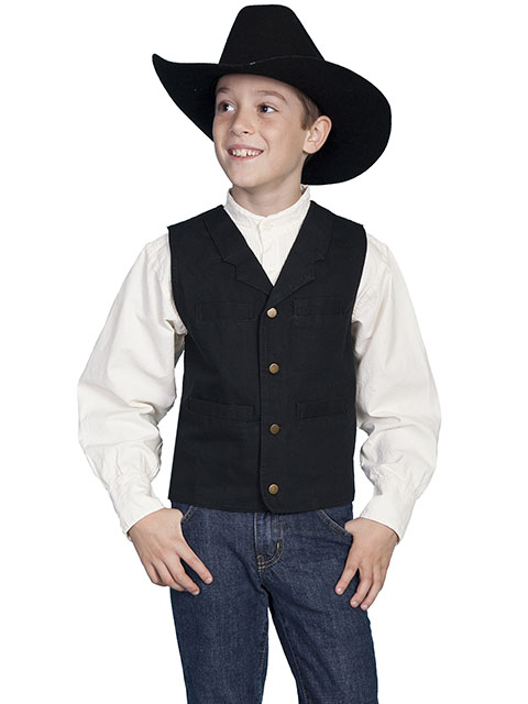 Scully Notched Lapel Canvas Vest - Black - Boys' Old West Vests and Jackets | Spur Western Wear