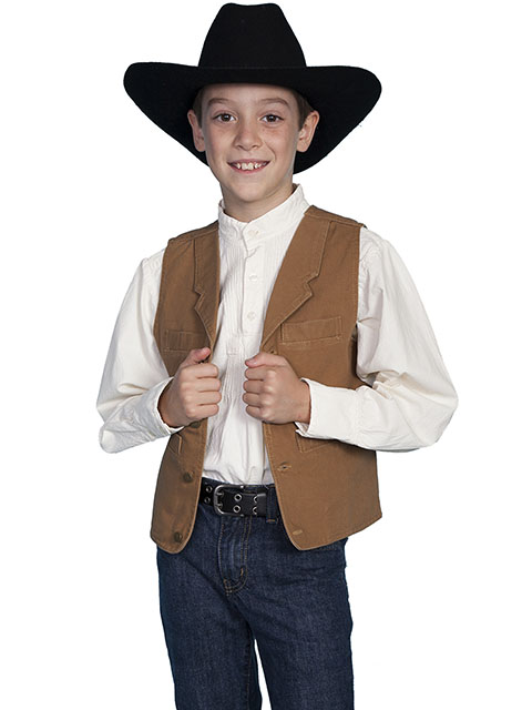 Scully Notched Lapel Canvas Vest - Brown - Boys' Old West Vests and Jackets | Spur Western Wear